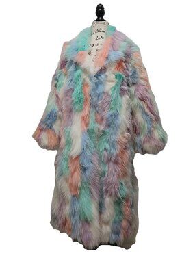 NewReal Striped Raccoon Fur Jacket Coat Parrot Neon Color Pink Green NoFox Mink